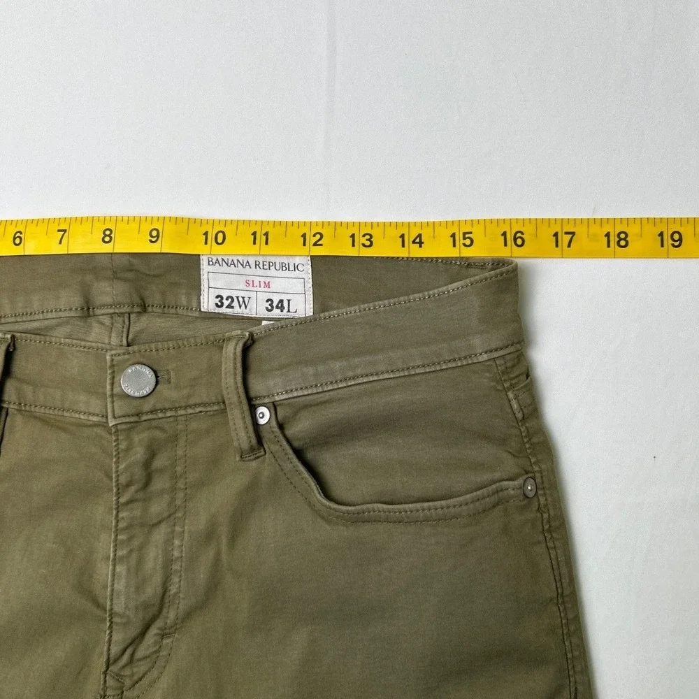 Banana Republic Mens Slim Fit 5-Pocket Stretch Pants Size 32x34 Olive Green